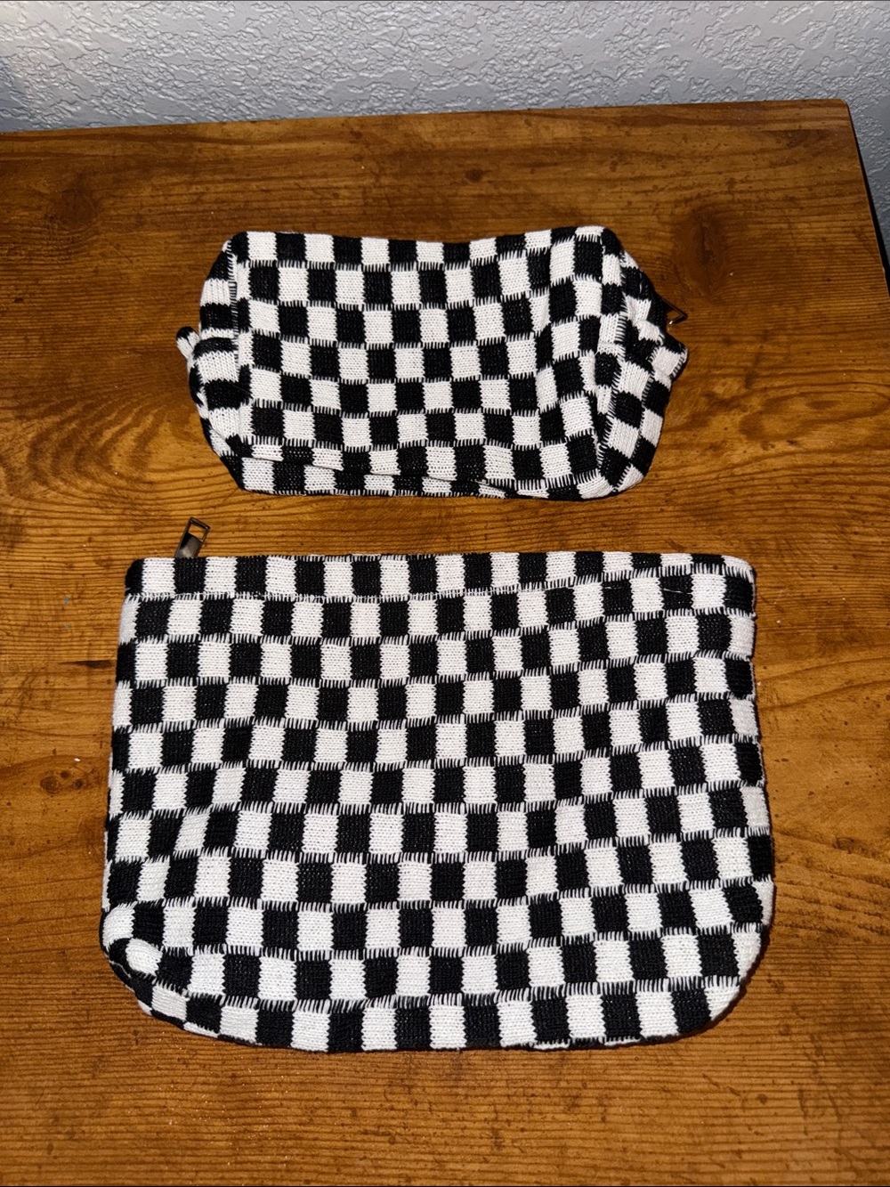 Black & White Checkerboard Zip Pouches - Set of 2